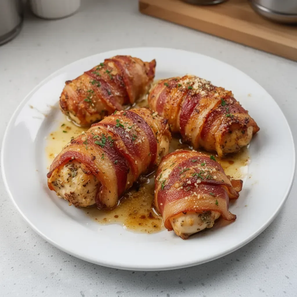 Bacon Wrapped Garlic Parmesan Chicken