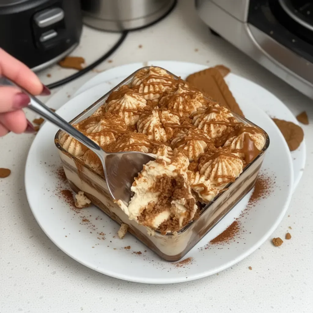 Delicious Biscoff Tiramisu dessert layered with creamy flavors and Biscoff cookies