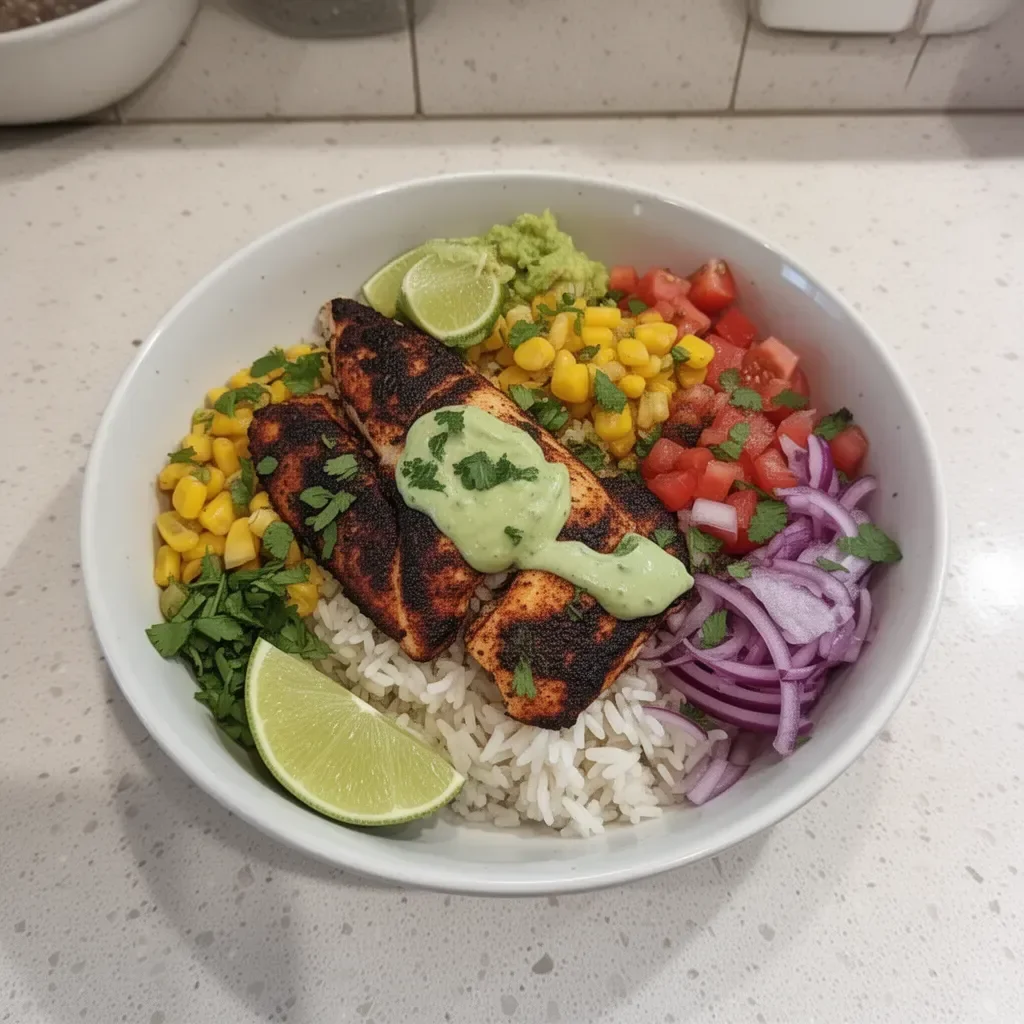 Delicious blackened fish taco bowls topped with fresh ingredients and vibrant colors.