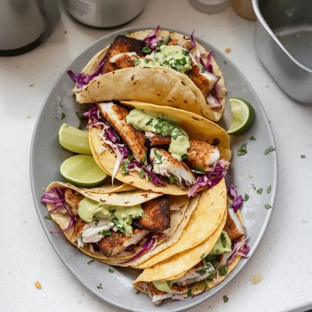 Blackened Fish Tacos with Avocado Cream Sauce