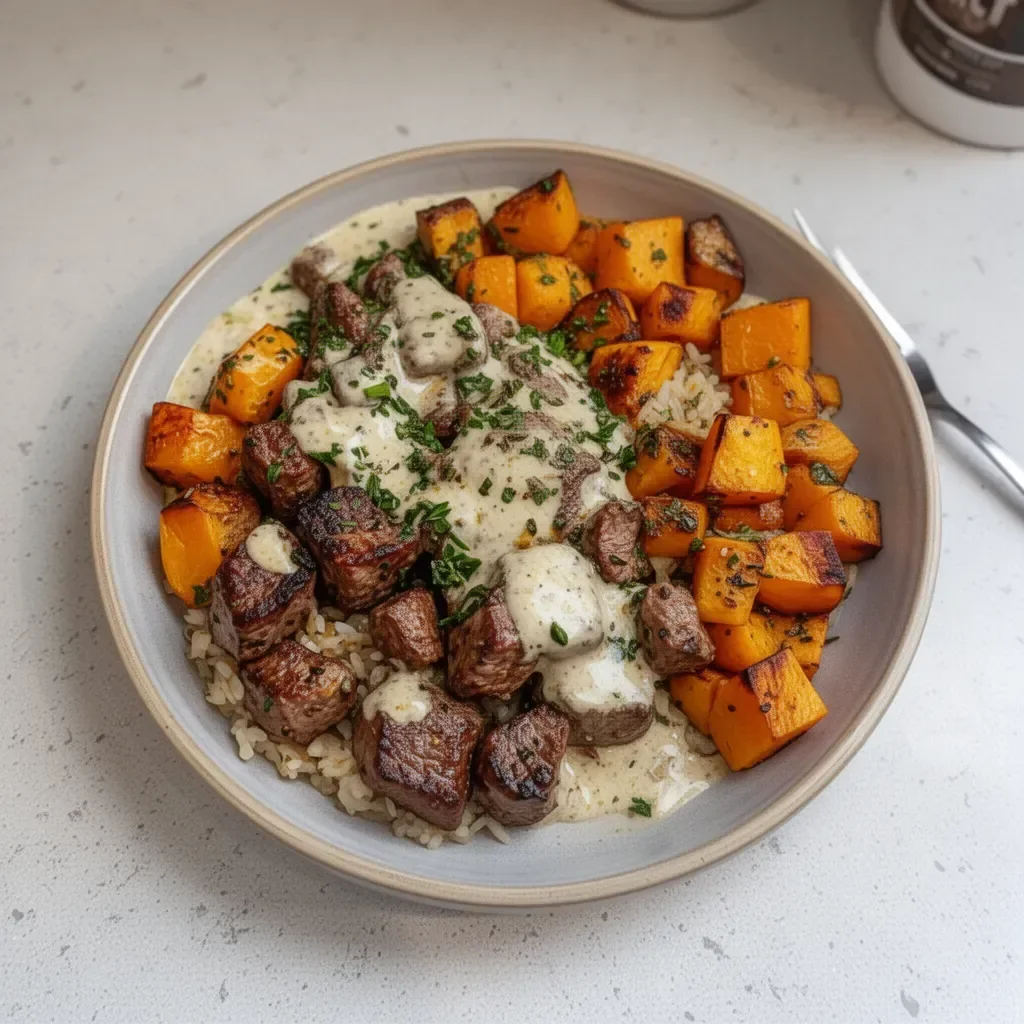 Butternut Squash & Garlic Herb Steak Bowls