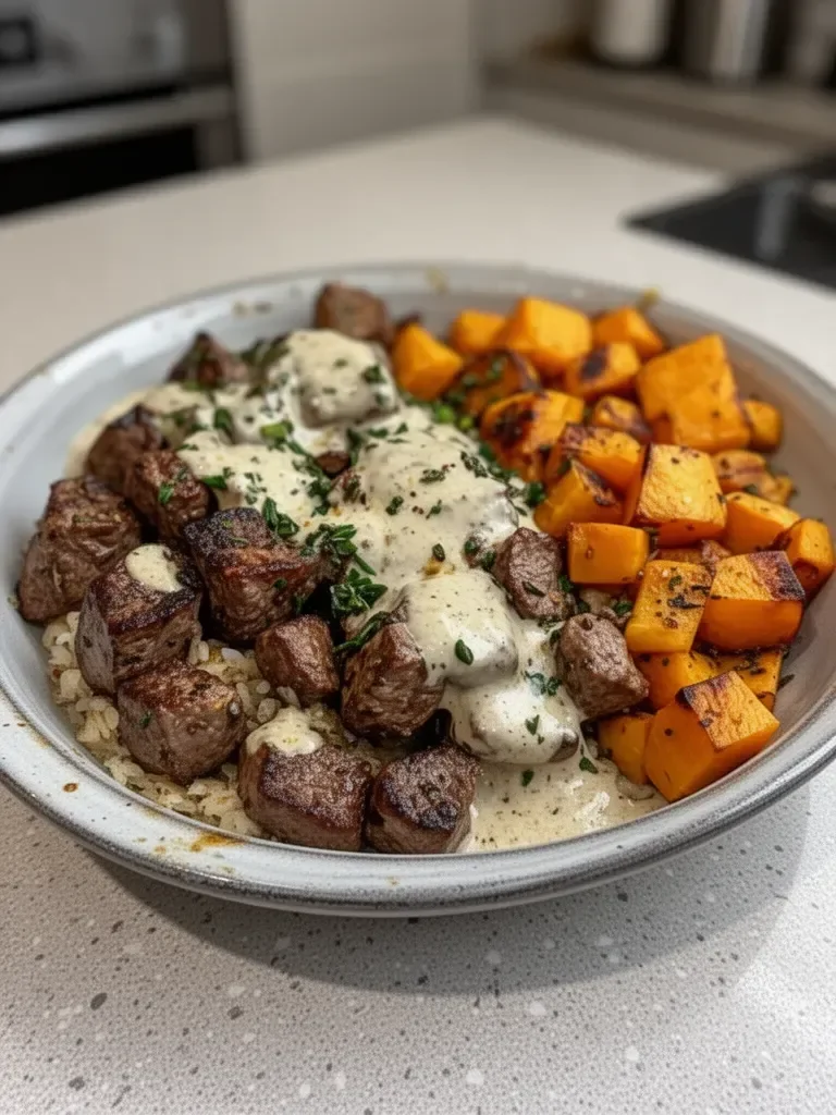Butternut Squash & Garlic Herb Steak Bowls