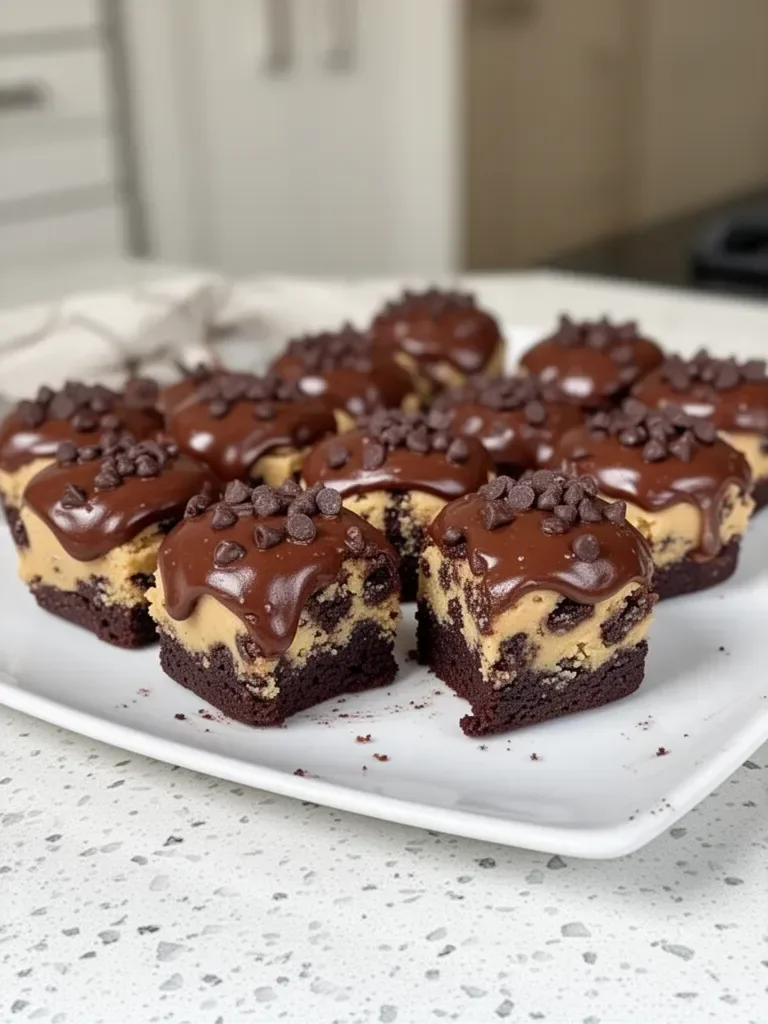 Chocolate Chip Cookie Dough Brownie Bites – The Best 3-Layer Treat Ever
