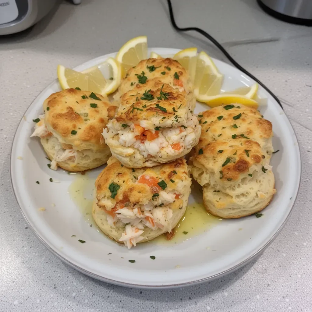 Crab Stuffed Cheddar Bay Biscuits with Lemon Butter