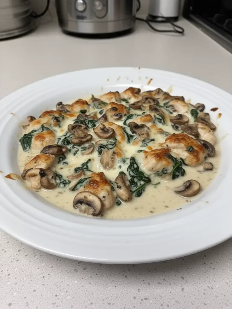 Creamy Low Carb Chicken Spinach and Mushroom Bake