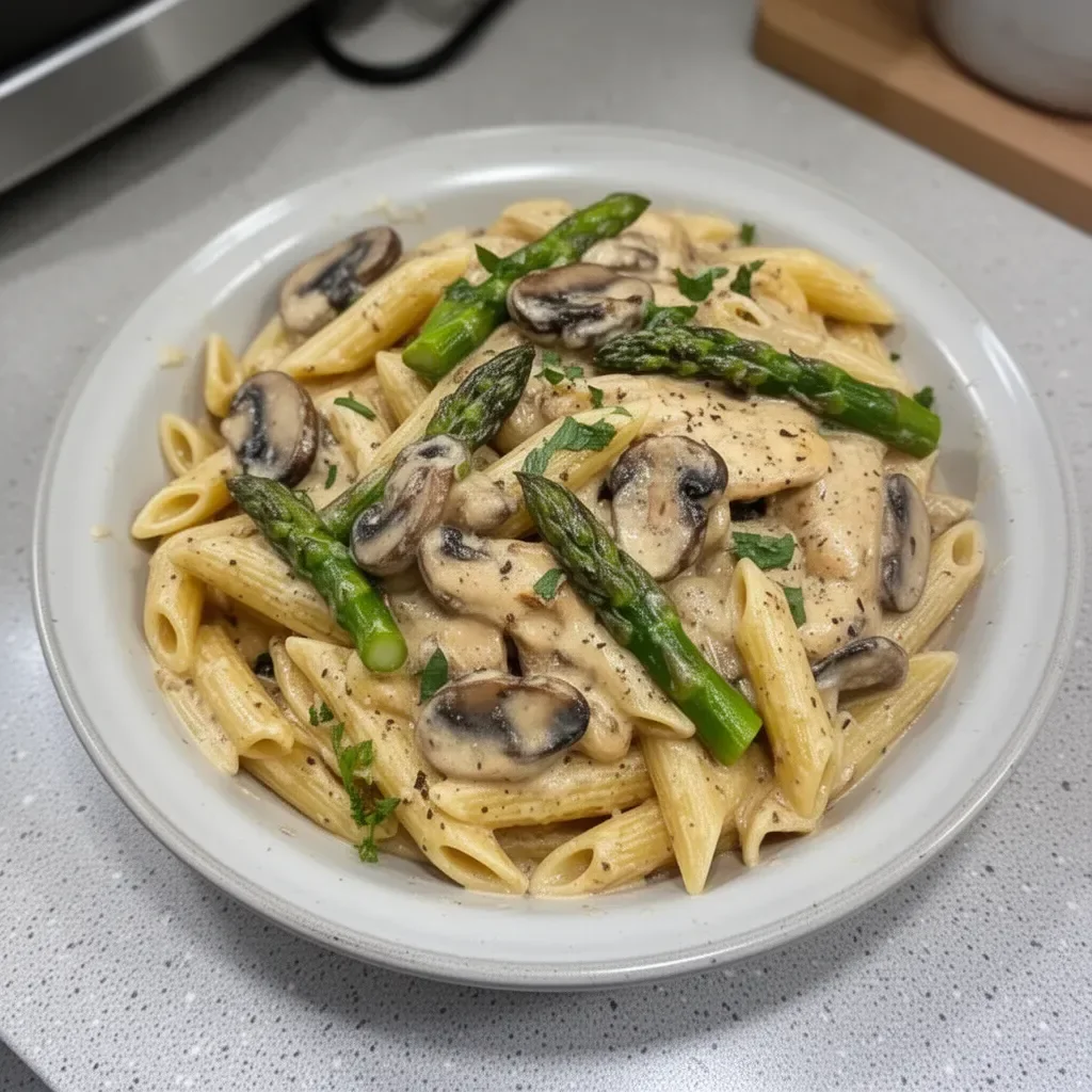 Creamy Mushroom Asparagus Chicken Penne