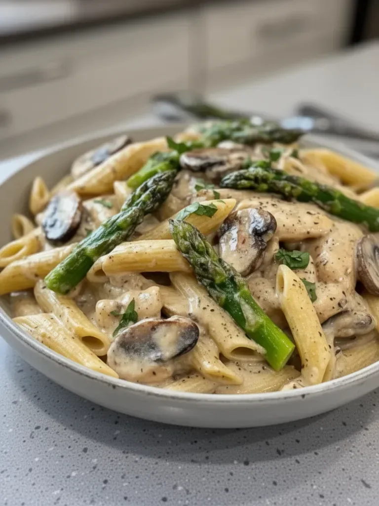 Creamy Mushroom Asparagus Chicken Penne