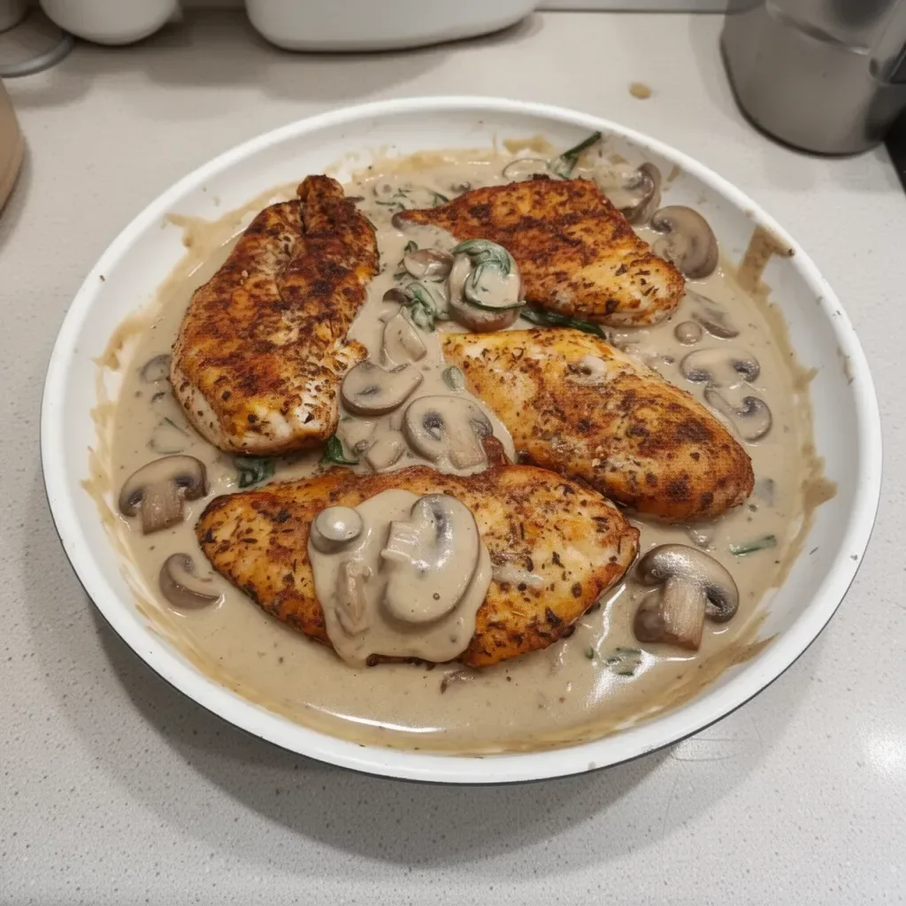 Creamy mushroom chicken served with herbs and spices