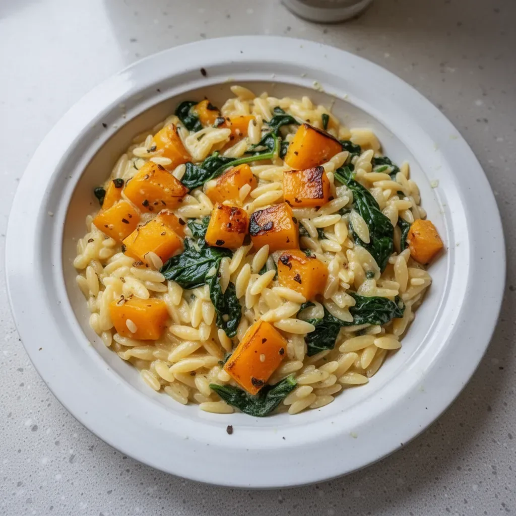 Creamy Orzo with Roasted Butternut Squash and Spinach