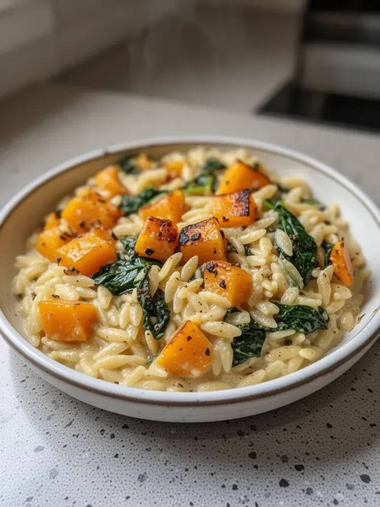 Creamy Orzo with Roasted Butternut Squash and Spinach