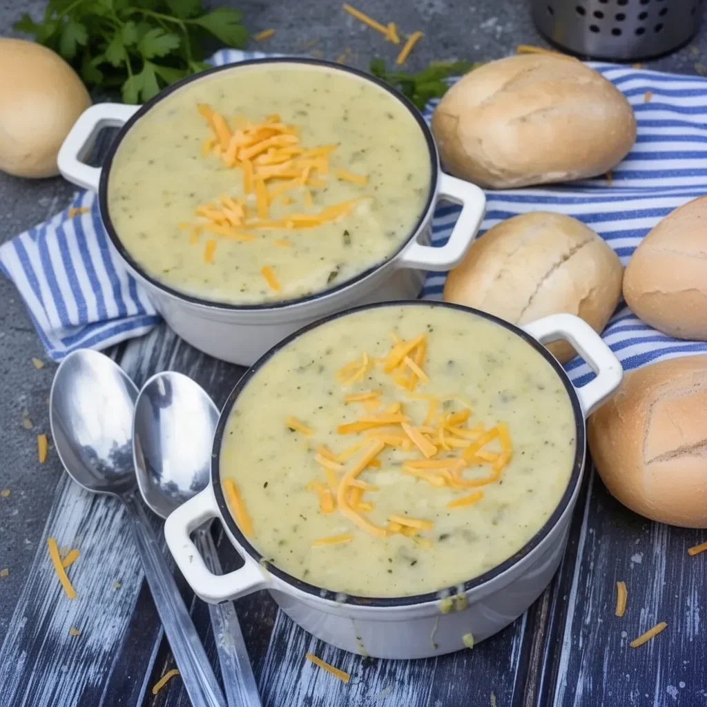 Bowl of creamy zucchini soup garnished with fresh herbs.
