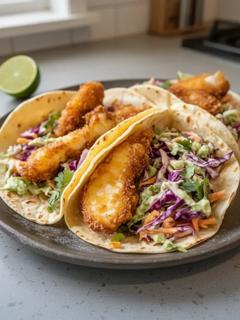 Crispy Fish Tacos with Cilantro Lime Slaw