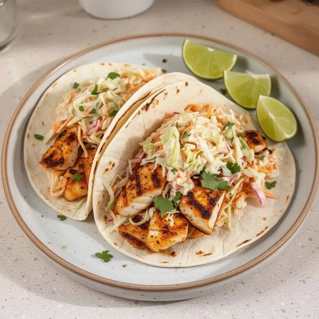 Crispy Grilled Fish Tacos with Cabbage Slaw