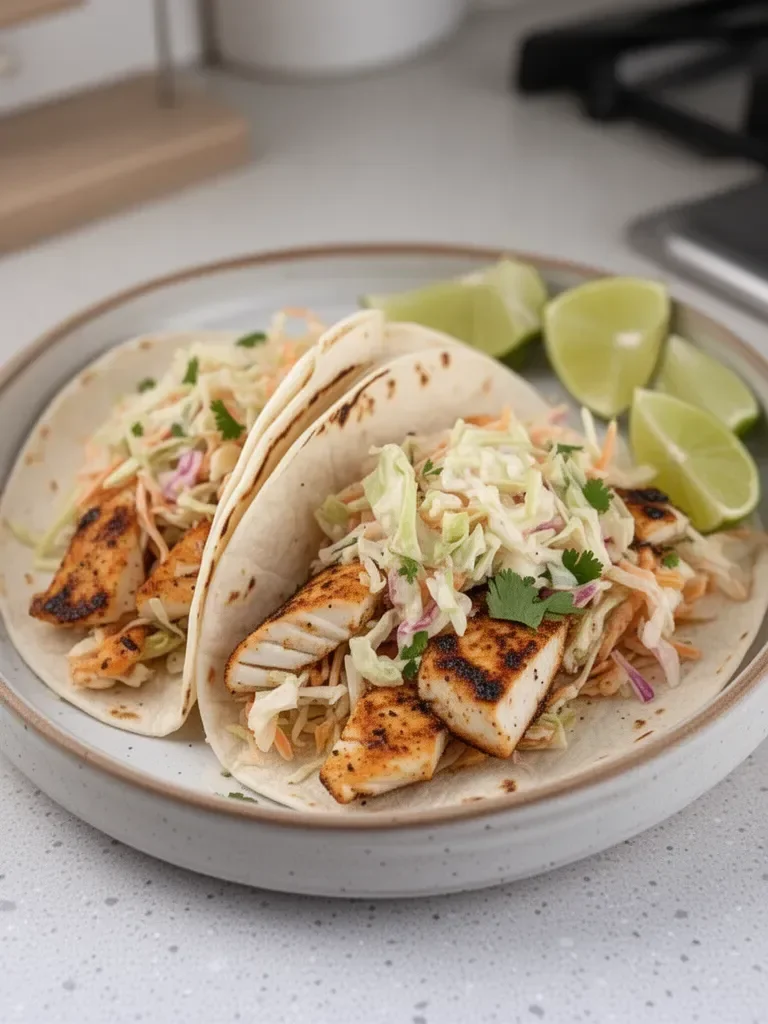 Crispy Grilled Fish Tacos with Cabbage Slaw