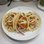 Crispy Shrimp Tacos with Avocado Lime Slaw
