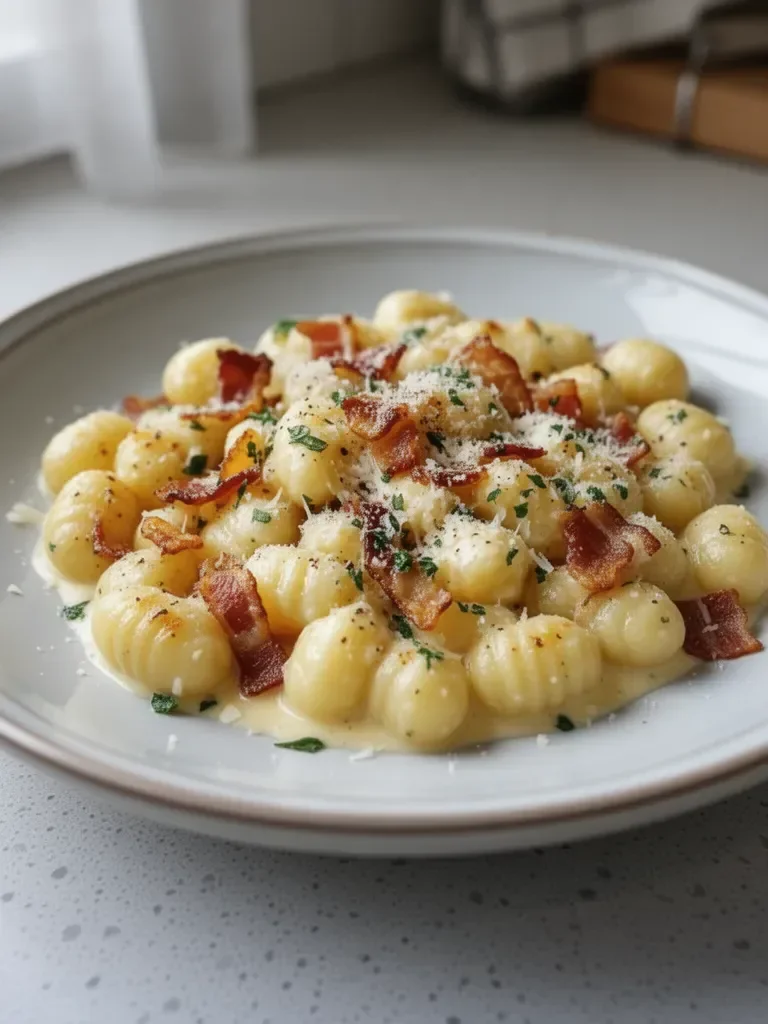 Gnocchi Carbonara with Bacon & Parmesan for Cozy Family Nights