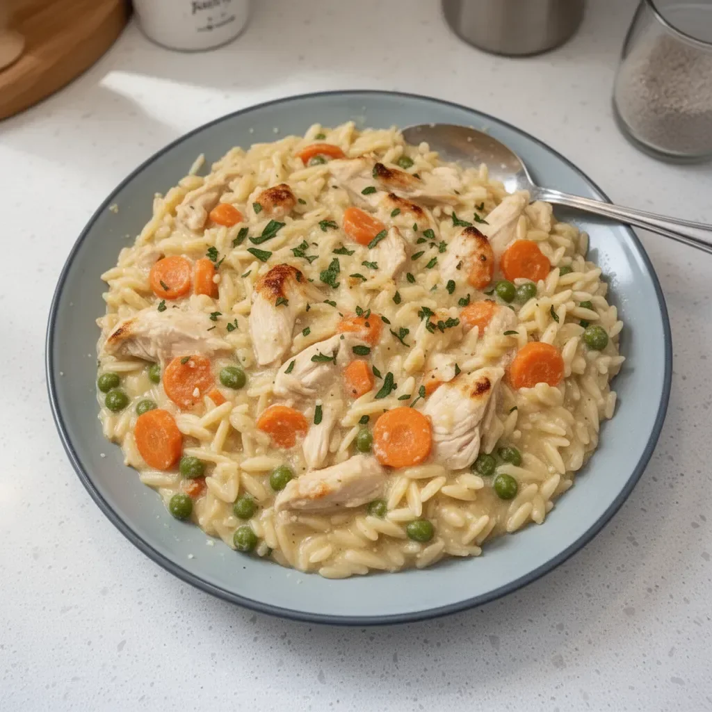 Indulge in Creamy Chicken Pot Pie Orzo for a Cozy Dinner