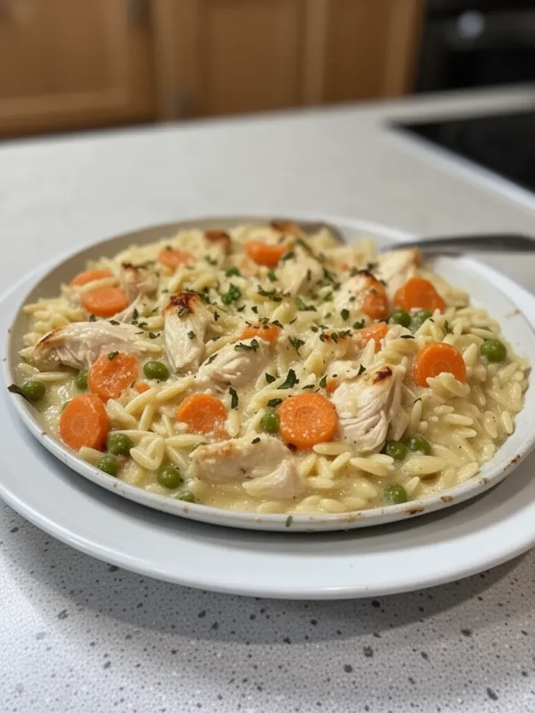 Indulge in Creamy Chicken Pot Pie Orzo for a Cozy Dinner