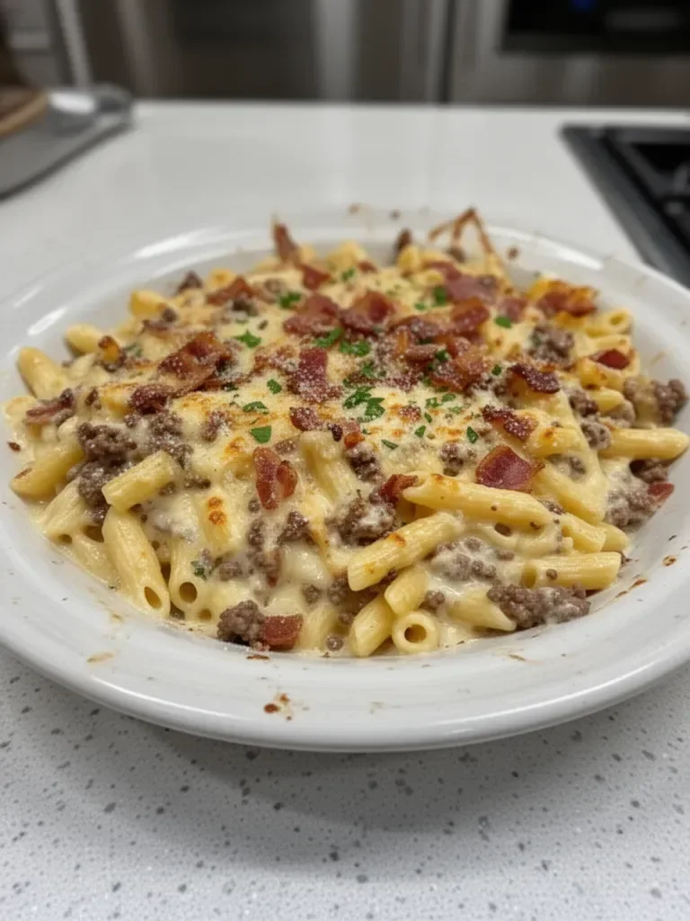 Loaded Bacon Cheeseburger Alfredo Pasta
