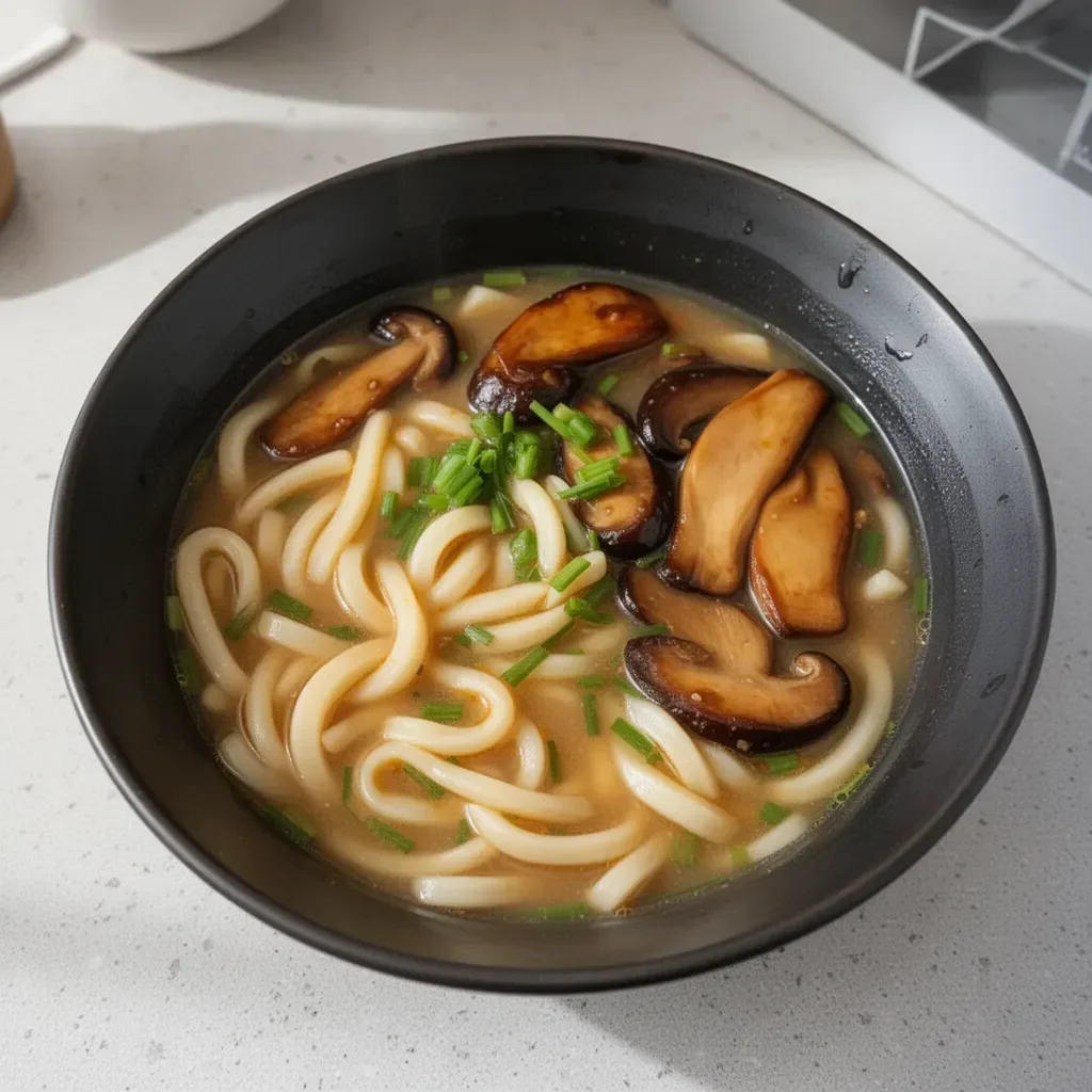 Miso Udon Noodle Soup with Teriyaki Mushrooms