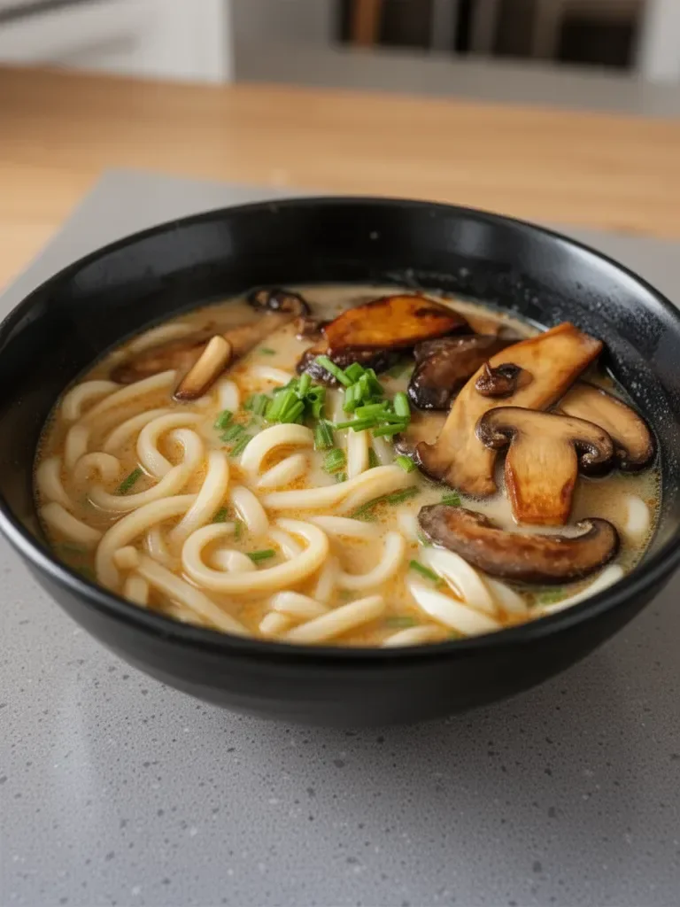 Miso Udon Noodle Soup with Teriyaki Mushrooms