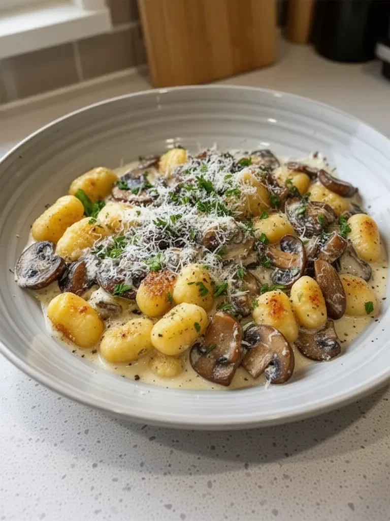 Mushroom Gnocchi with Parmesan Cream Sauce