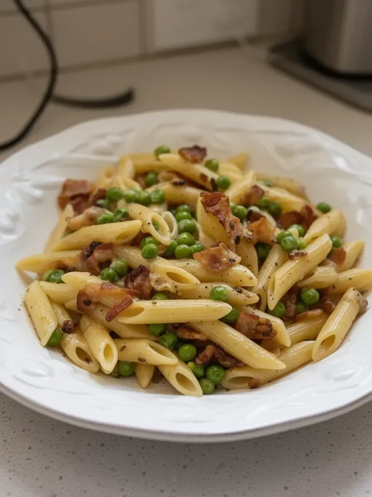Penne Pasta, Peas and Bacon
