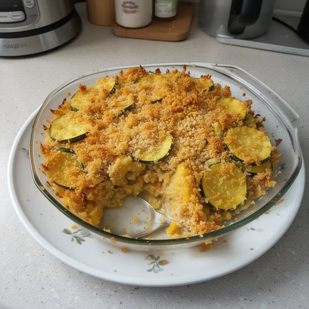 Delicious Southern Squash Casserole topped with cheese and baked to perfection