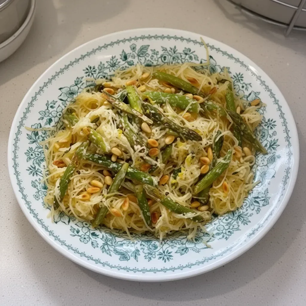 Spaghetti Squash Primavera dish with colorful vegetables