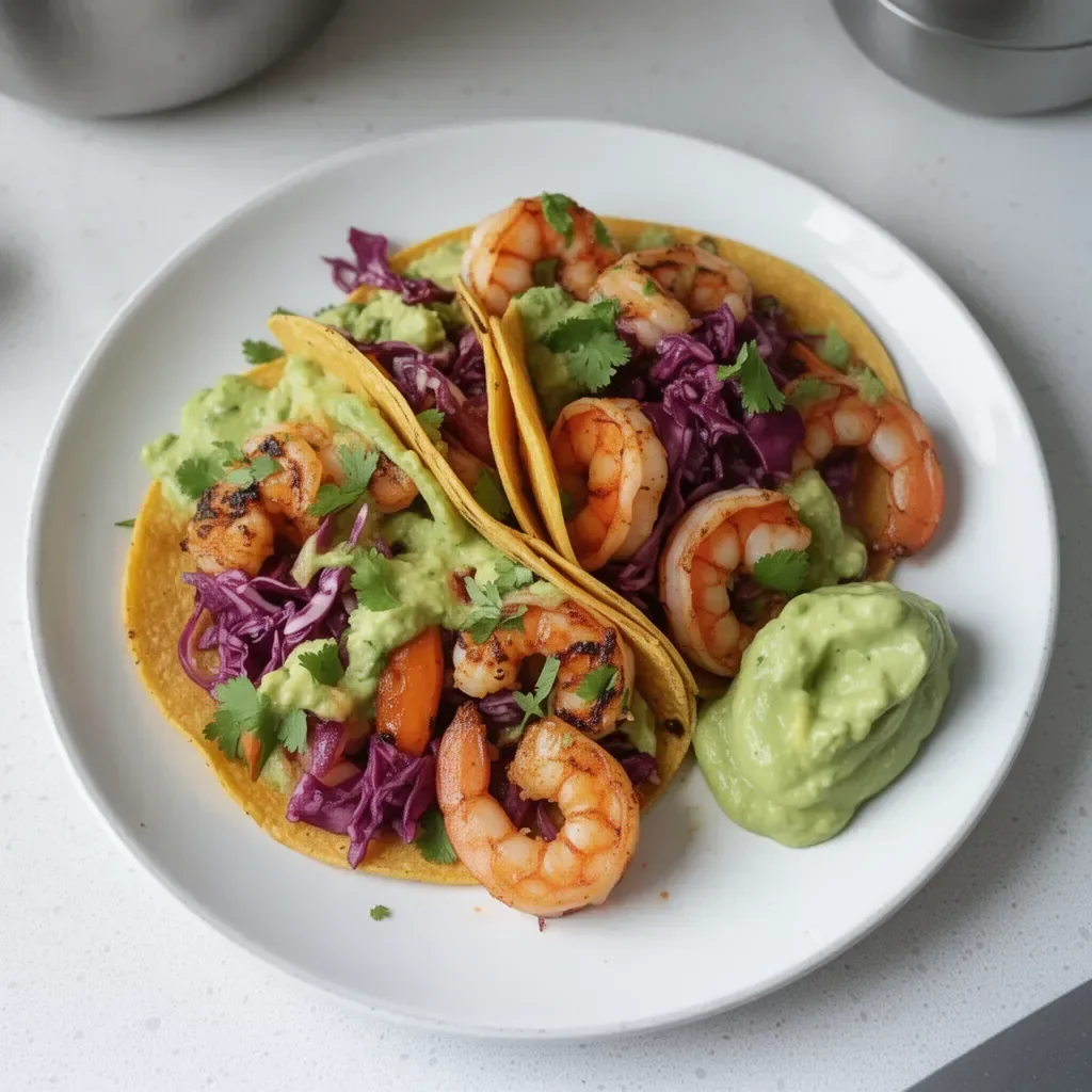 SPICY SHRIMP TACOS WITH AVOCADO CREMA
