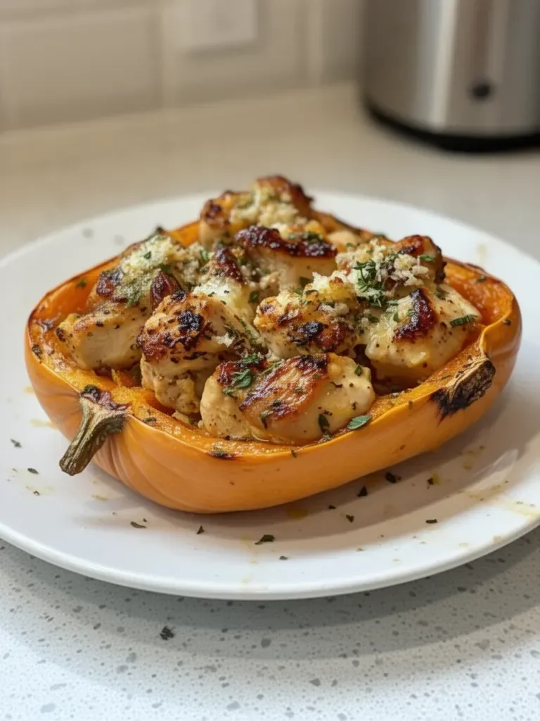 Sweet and Savory Honey Roasted Butternut Squash Stuffed with Chicken