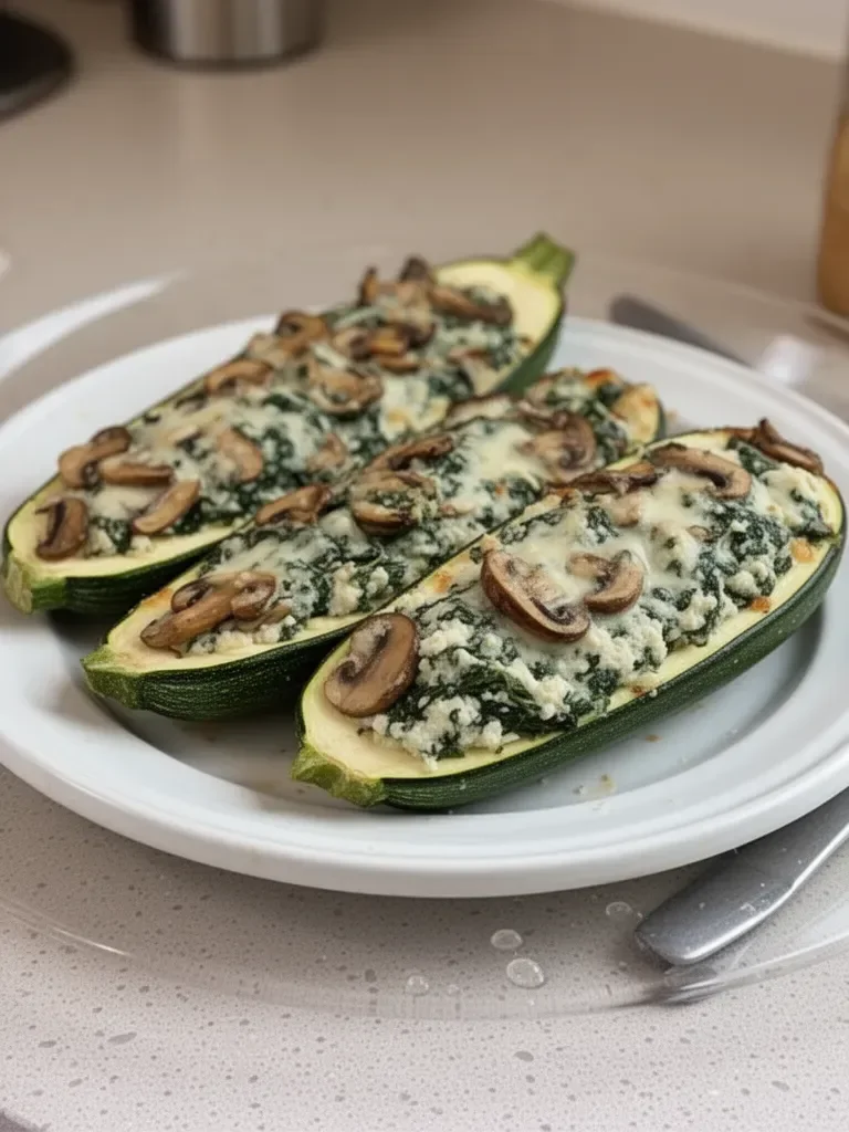 Zucchini Boats Stuffed with Spinach Mushroom Ricotta