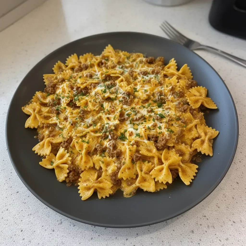 Cajun Cream Cheese Alfredo Bowties with Spiced Ground Beef