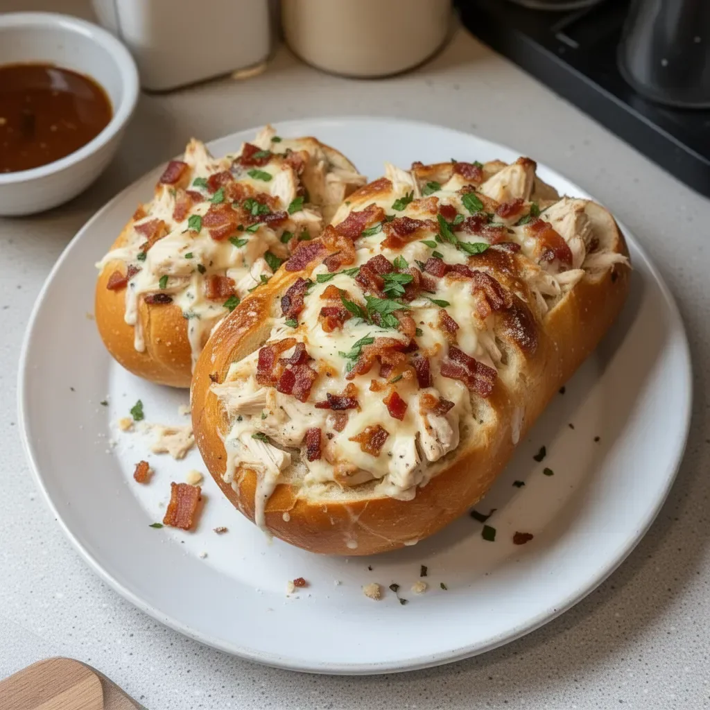 Delicious Chicken Bacon Ranch Stuffed Bread fresh from the oven