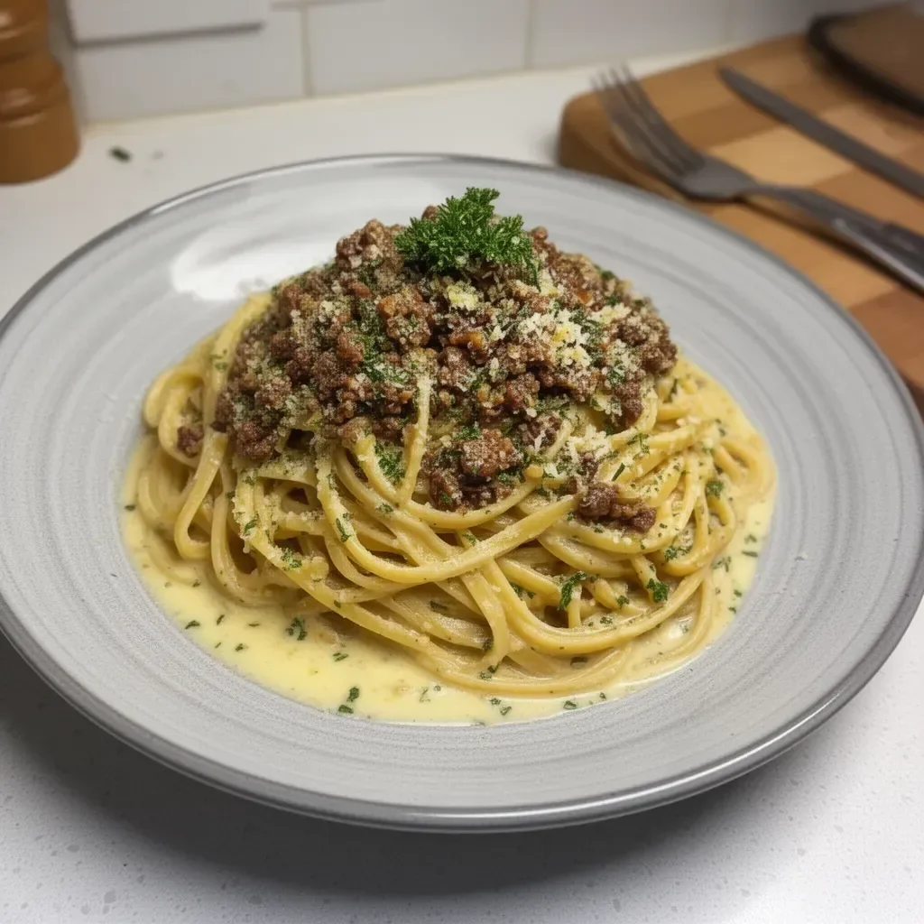 Creamy Parmesan Beef Linguine with Garlic Butter Sauce