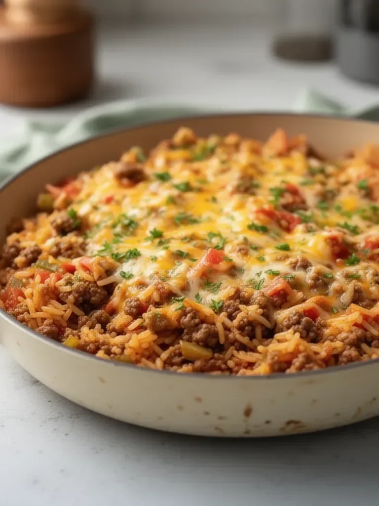 Satisfying Ground Beef and Rice Skillet