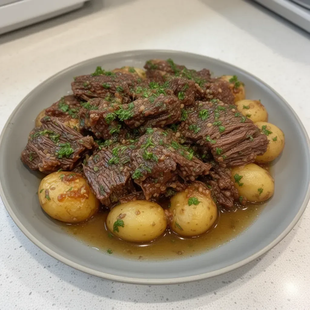 Slow Cooker Garlic Butter Beef with Potatoes