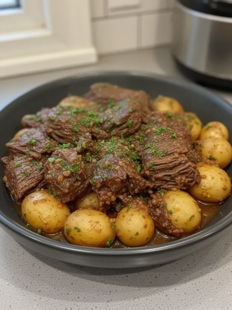 Slow Cooker Garlic Butter Beef with Potatoes