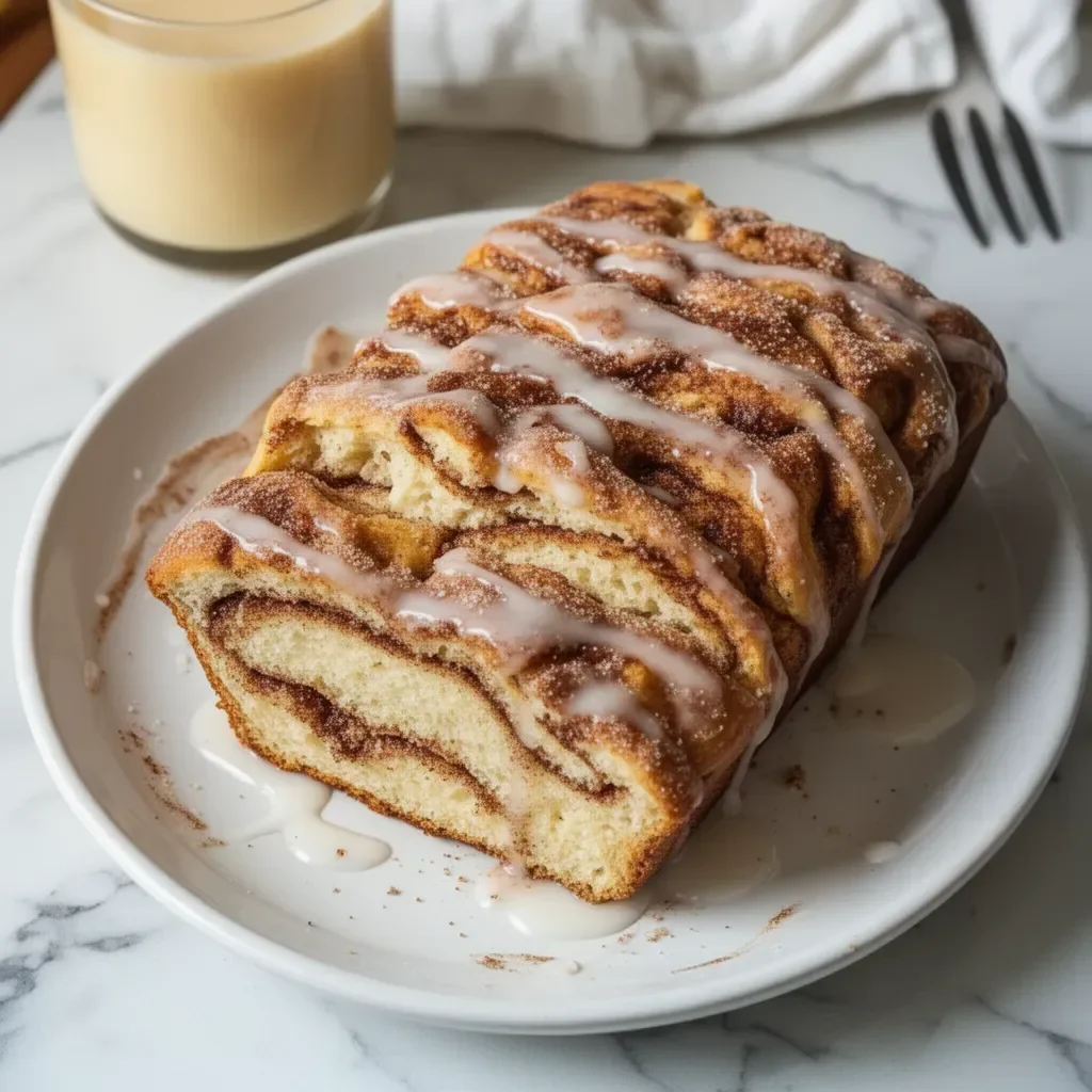 Freshly baked sourdough discard cinnamon bread with a golden crust.